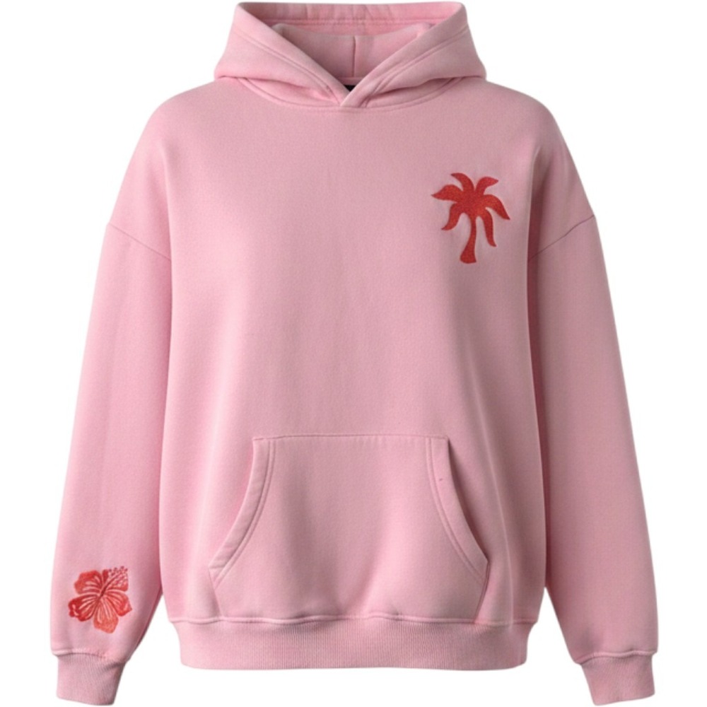 Pink Palm Puff Hoodie Everything Comes In Waves Surf Pink Medium Sweatshirt M